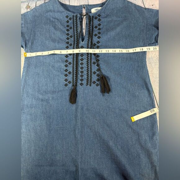 Old Navy Embroidered Boho Casual Beach Vacation Chambray Denim Mini Dress XS - Picture 10 of 10